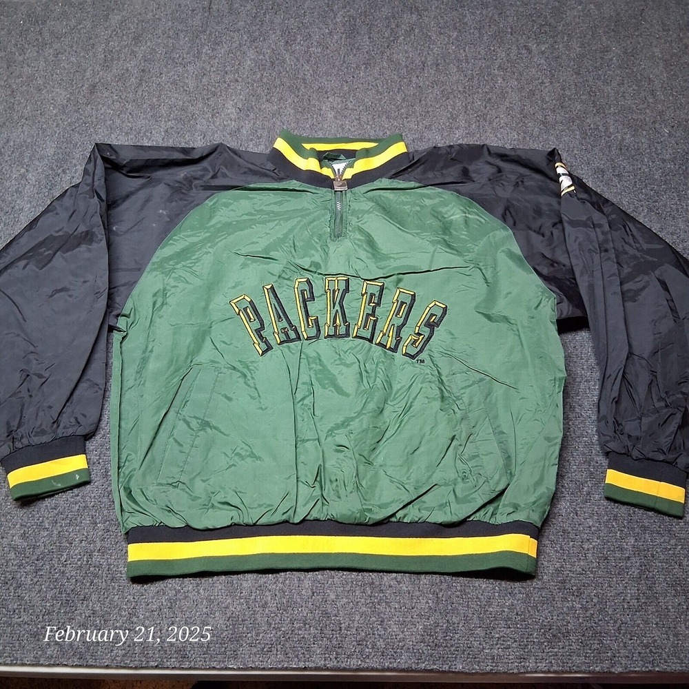 ** VTG Chalk‎ Line Green Bay Packers Windbreaker Lightweight 1/4 Zip Distressed